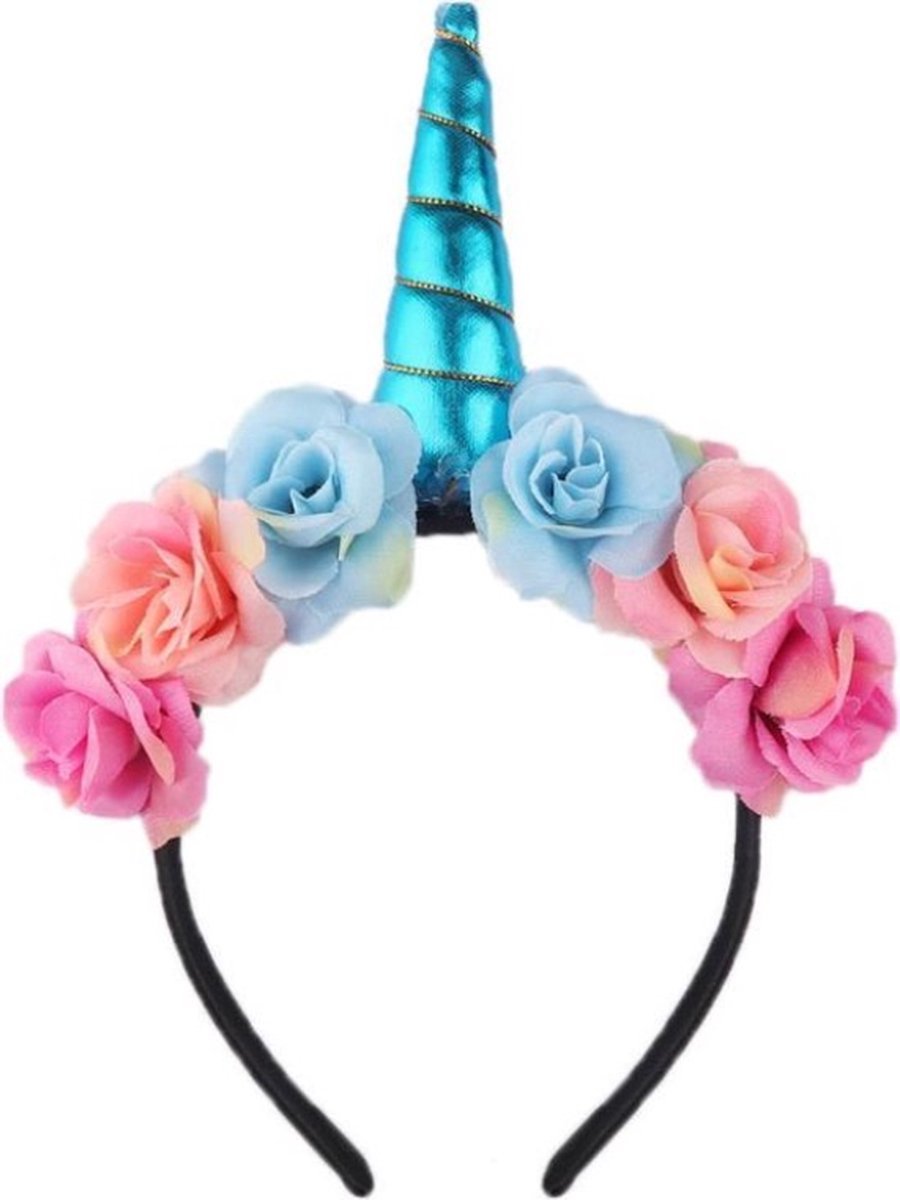 Go Go Gadget - Eenhoorn Diadeem met Bloemetjes - licht blauw