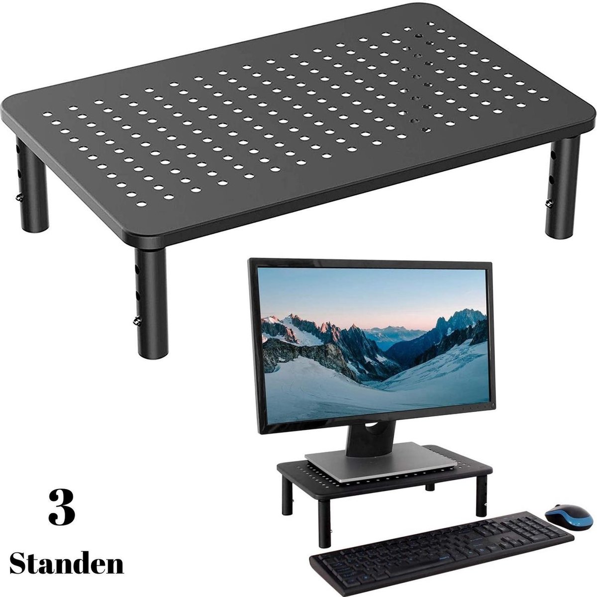 Gohh® Monitor Standaard Verstelbaar - Monitorverhoger voor Computer Beeldscherm of Printer - 1 Stuks Zwart