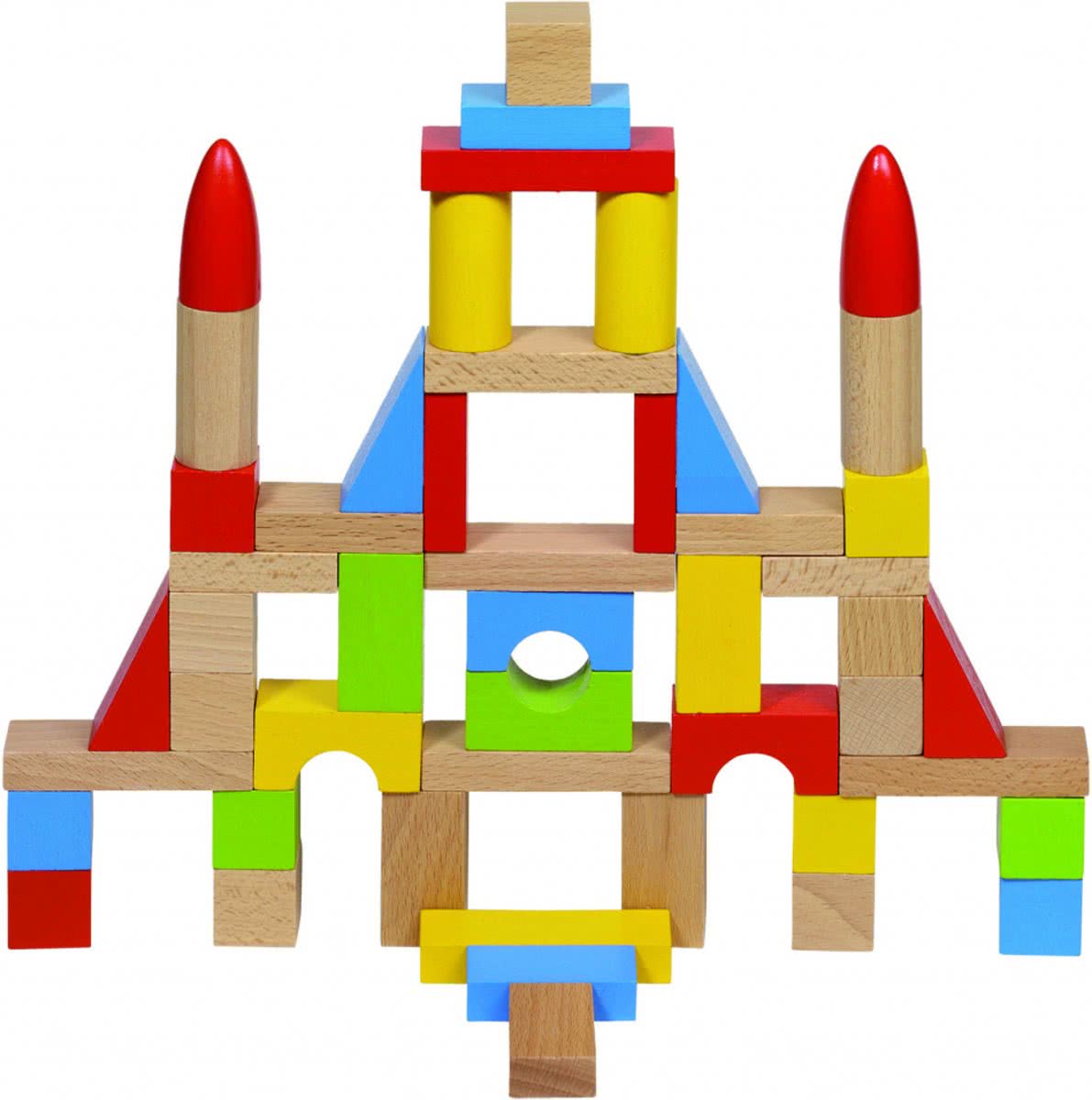 BOUWSTENEN , 50 stuks, verschillende vormen, 7 kleuren gemen