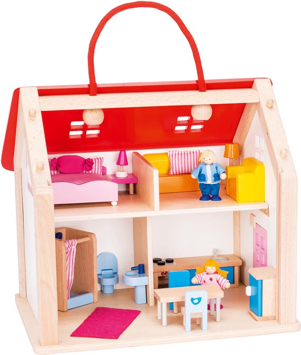 Goki Houten Poppenhuis Koffer 30 X 22 X 28cm