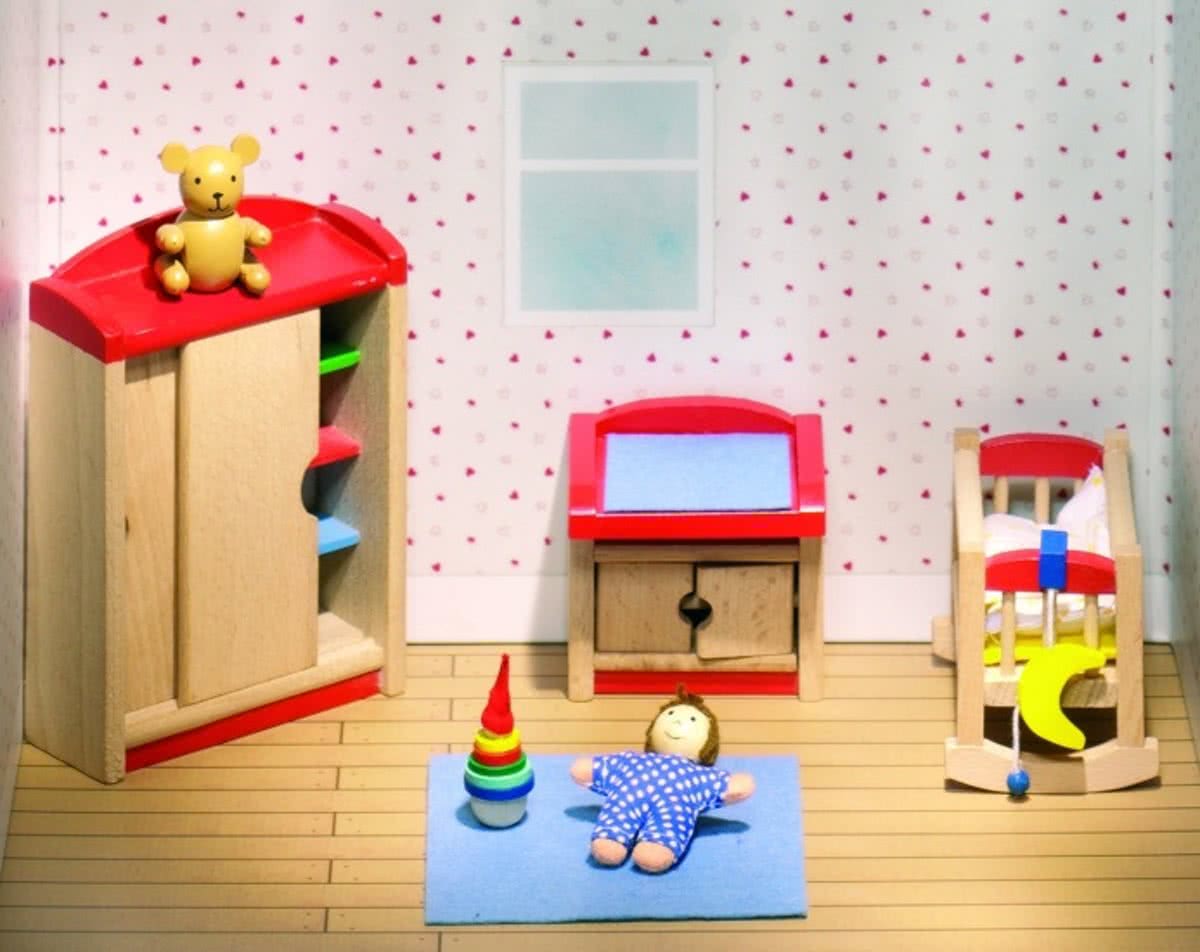 Goki Houten poppenhuis moderne kinderkamer 12-delig