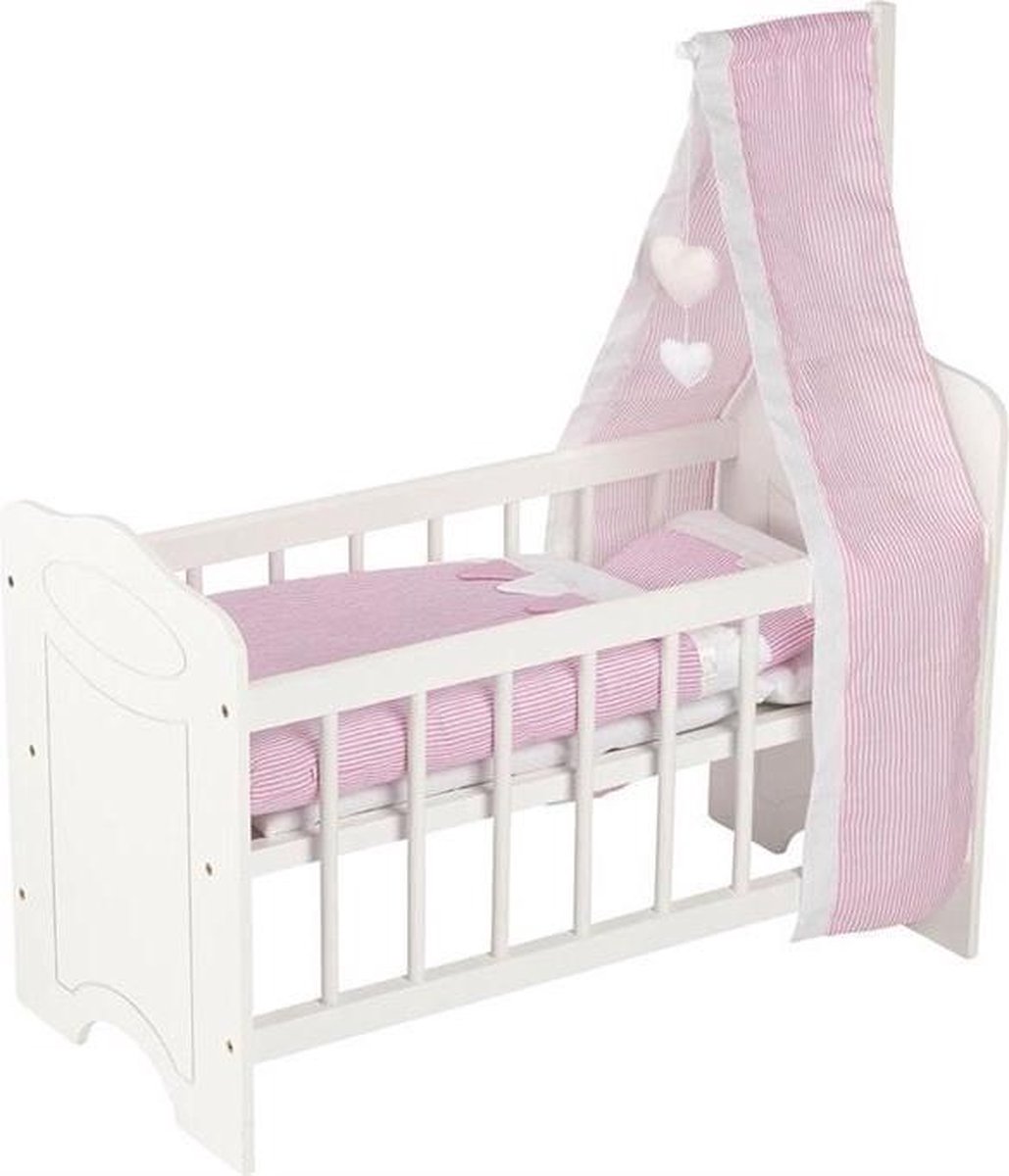   Poppenbedje Met Hemel Junior 63 X 31,5 Cm Hout Wit/roze