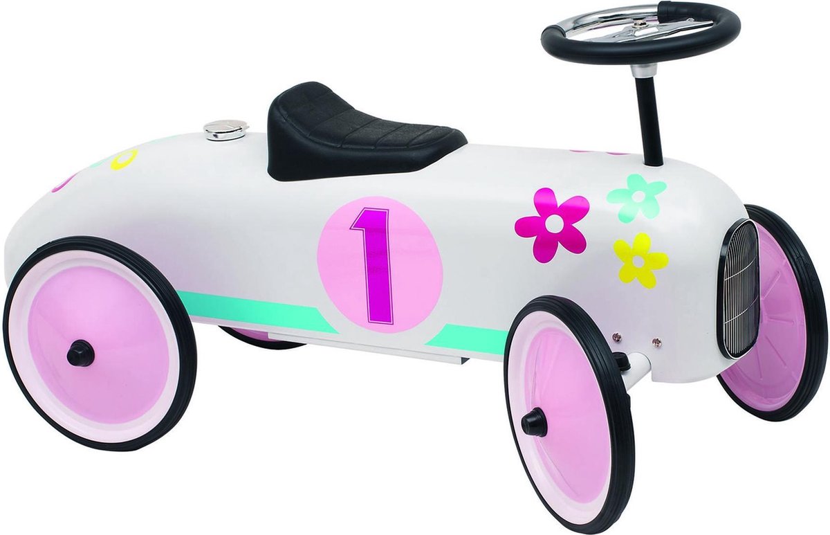 Goki Susibelle loopauto nummer 1 wit met bloemen