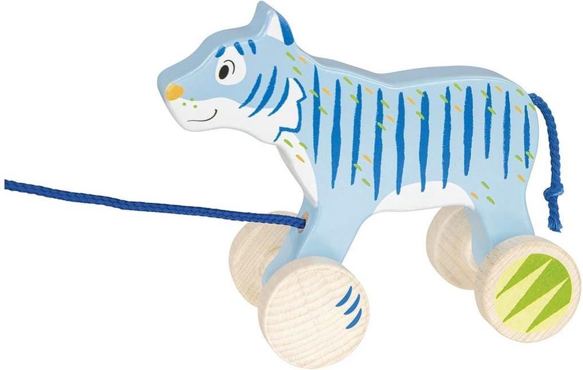   Trekdier Tijger Junior 18 X 8 Cm Hout Blauw