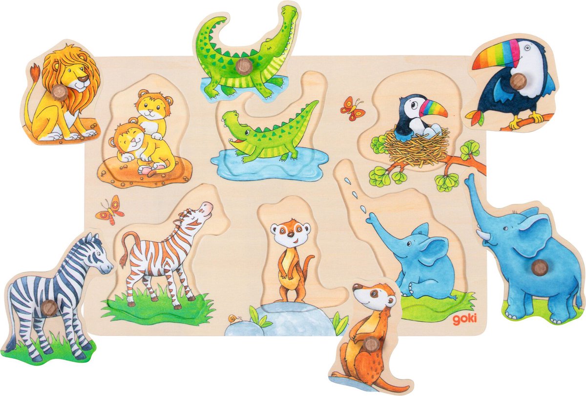   houten puzzel - dieren steekpuzzel mama en baby.