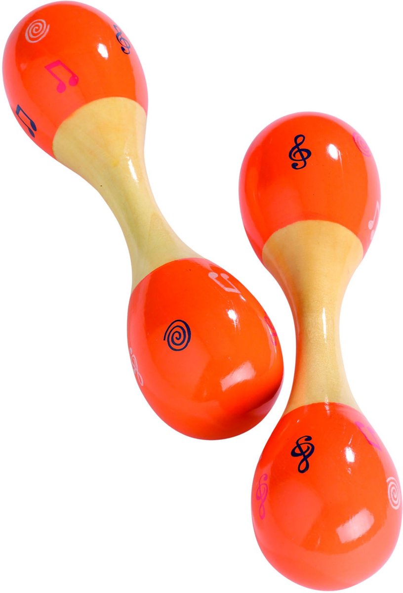 Maracas: ORANJE L20cm, SET van 2, van hout, 3+