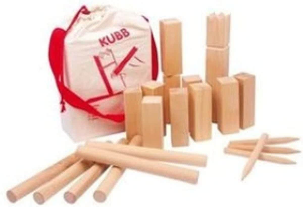 Schaakspel: KUBB vikingschaakspel H25cm en 4x4x12cm, 21-deli