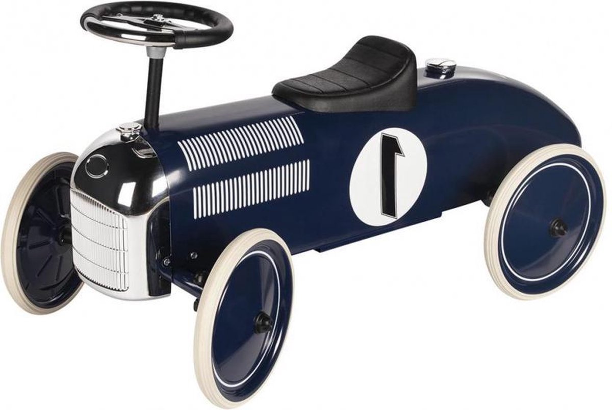 loopauto Retro N¬∞1 jongens 73,5 cm staal marineblauw