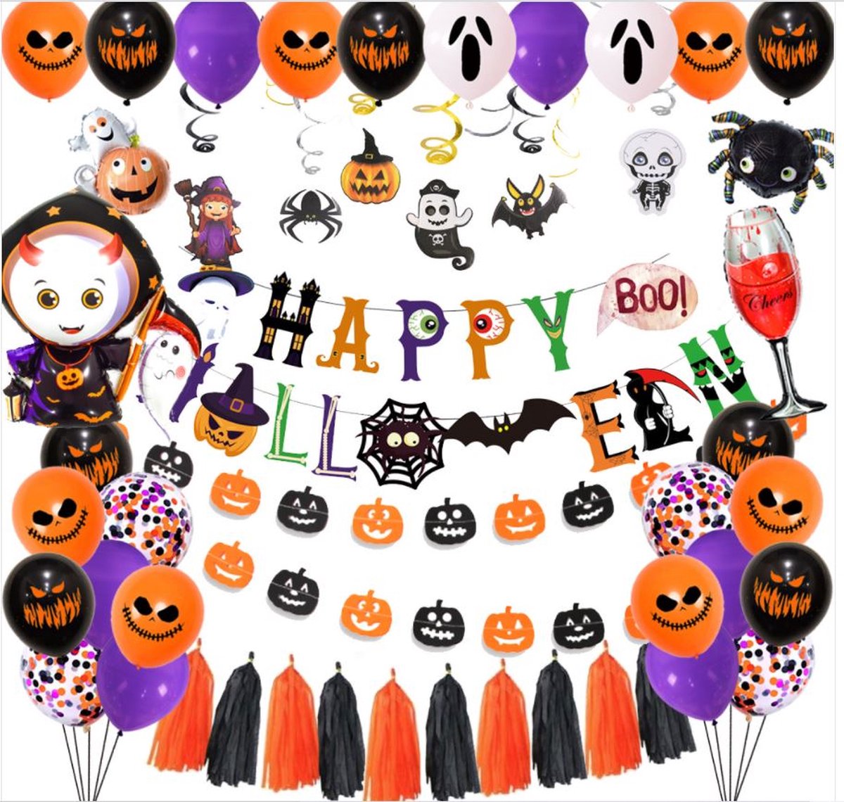 Halloween feestset Halloween decoratie-Halloween ballonnen -Halloween banner cartoon ballonnen-spinnen ballonnen