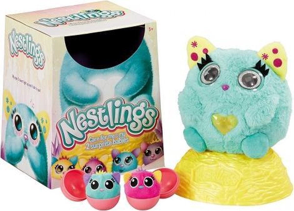 Nestlings interactieve verzorgingsknuffel groenblauw