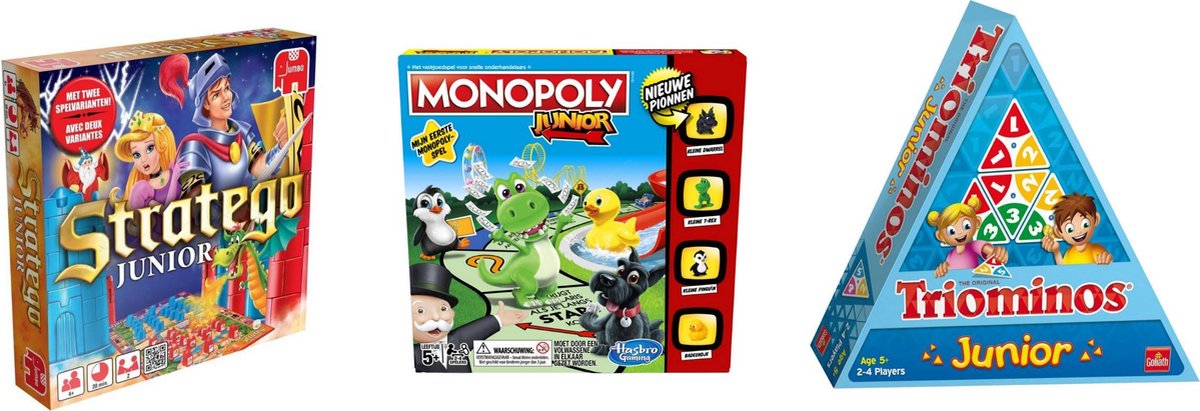 Spellenbundel - Bordspellen - 3 Stuks - Stratego Junior & Monopoly Junior & Triominos Junior