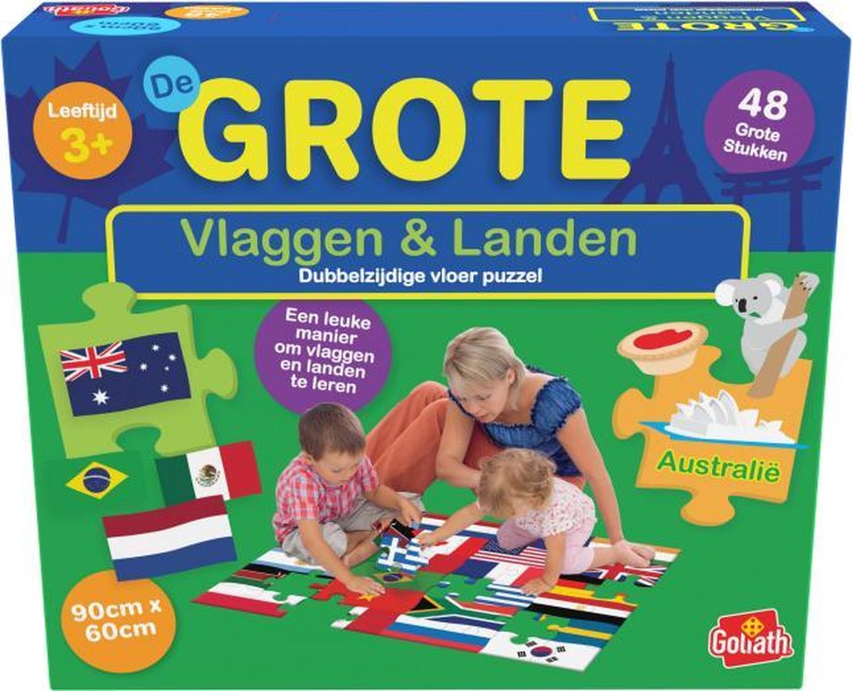 vloerpuzzel vlaggen & landen 60 x 90 cm karton 48-delig