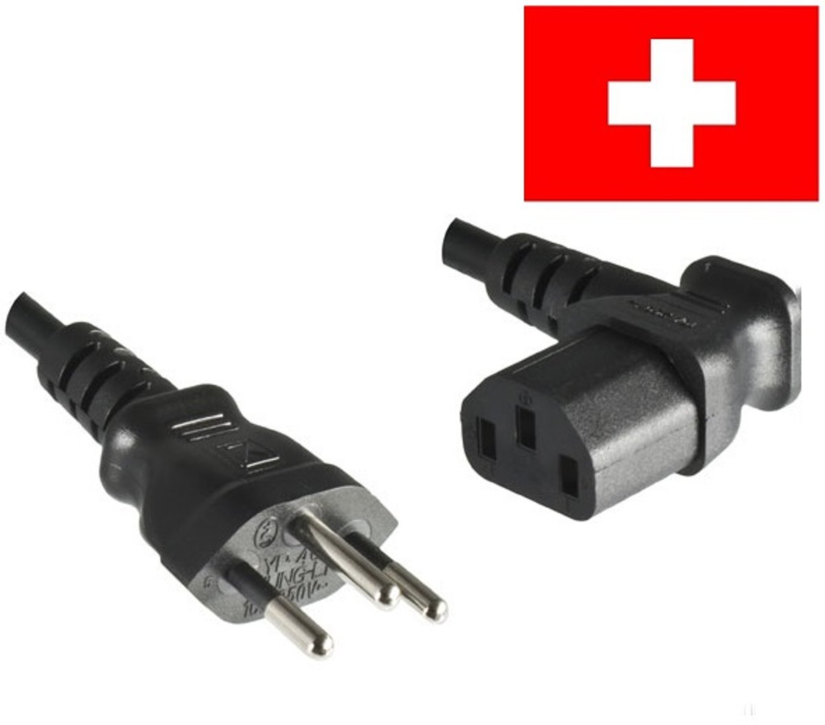 Good Connections Apparaatsnoer met haakse C13 plug en rechte Zwitserse (type J) stekker - 3x 0,75mm / zwart - 1,8 meter