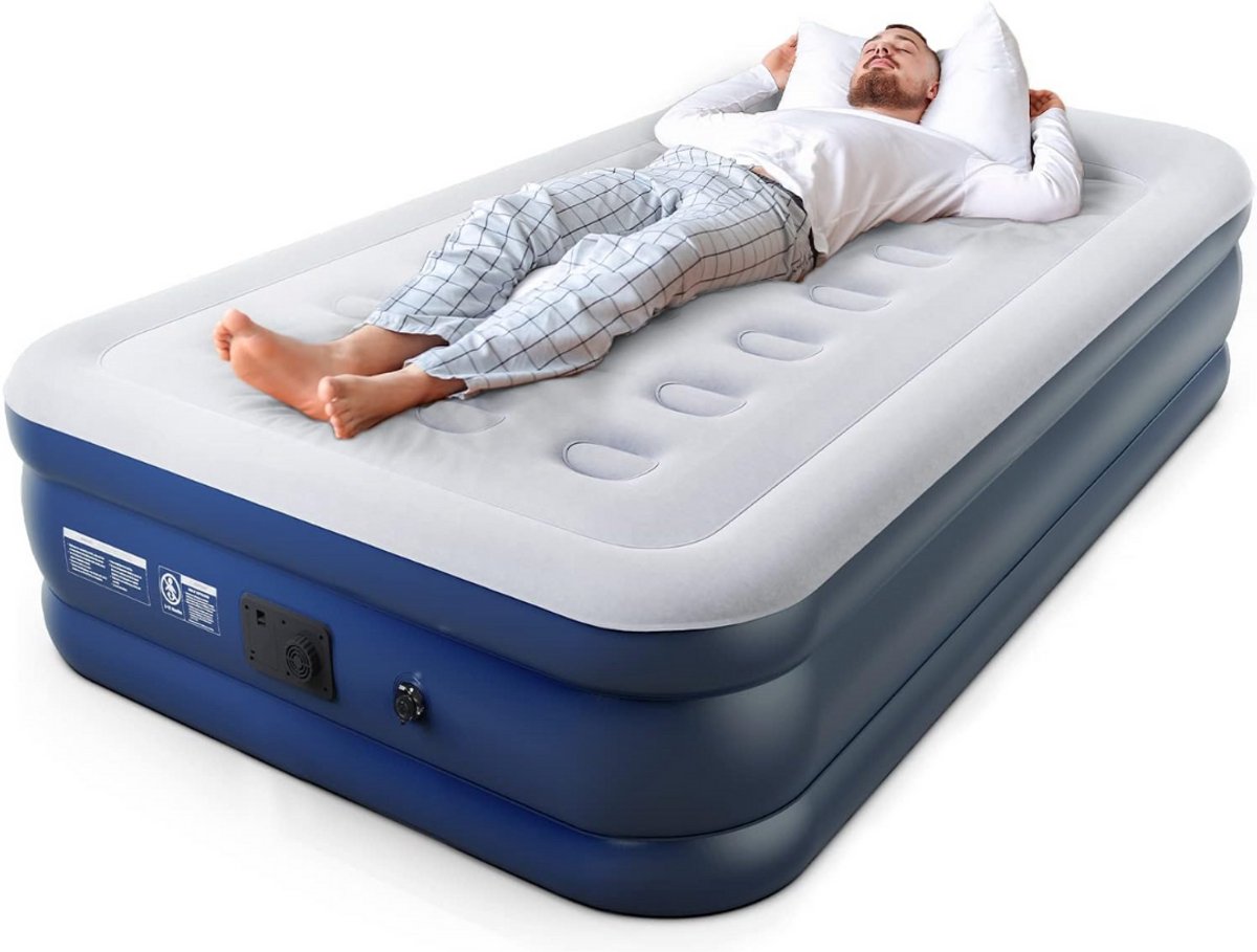  ® - luchtbed - 1-persoons luchtbed – Hoog – Ingebouwde elektrische pomp en ingebed kussen – 187 cm x 99 cm x 53 cm - Blauw