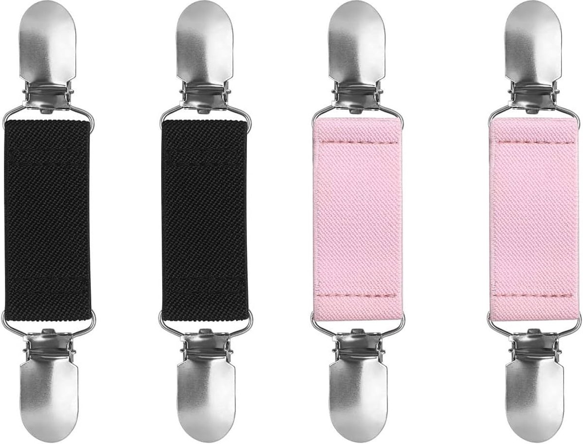   ® 4 stuks retro cardiganclips, wanten, handschoenen, elastische kledingclip, antislip, dressclips, sweater, cardiganclips, gebreide jas, accessoires voor volwassenen en kinderen (roze en zwart)
