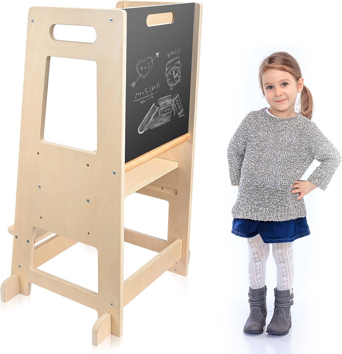   ® Houten Kinderkeukentoren Met Verstelbare Hoogte Voor Veilig Leren En Spelen