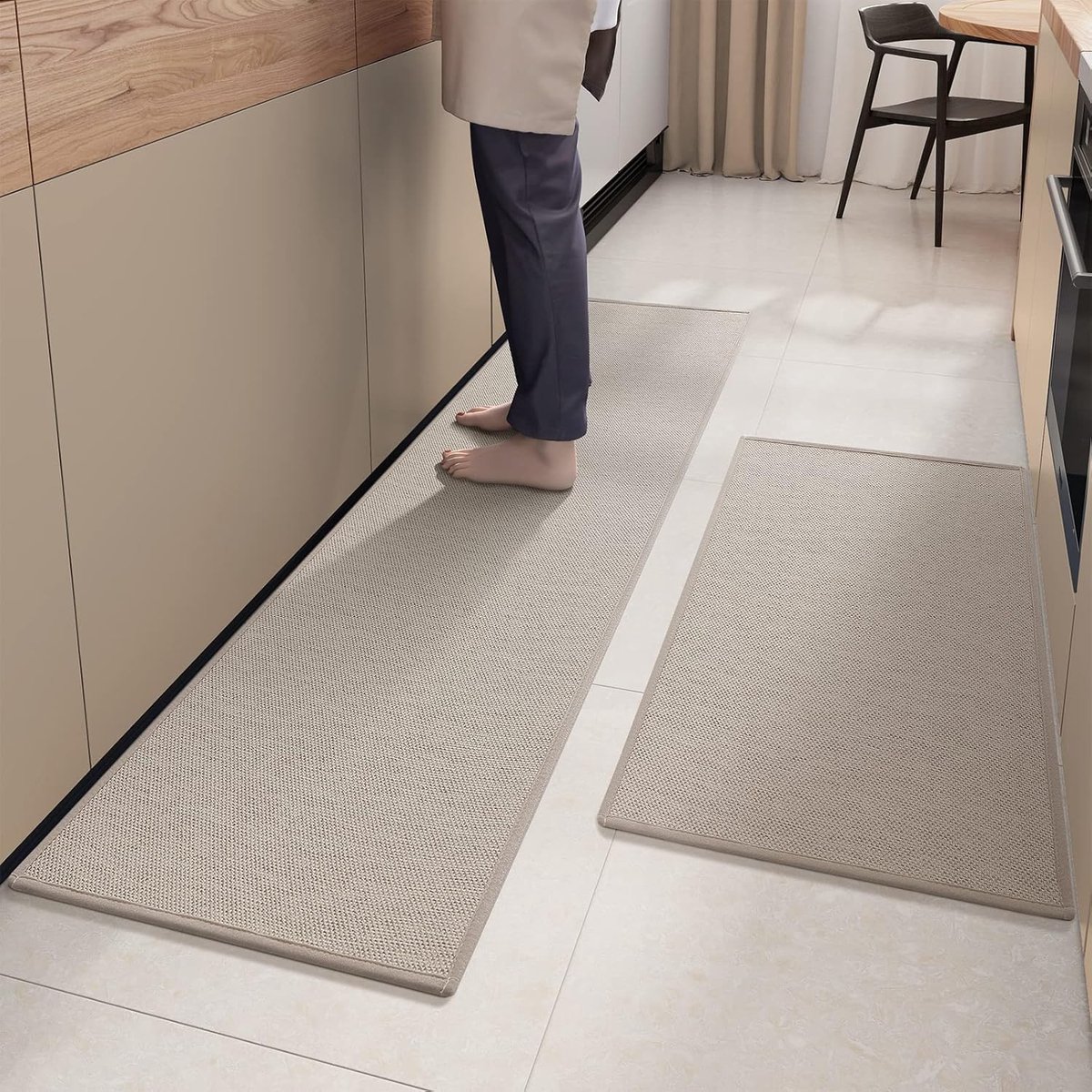 Goodivery ® Wasbare Anti-Slip Keukenloper Set van 2 - Beige, 43 x 120 + 43 x 180 cm