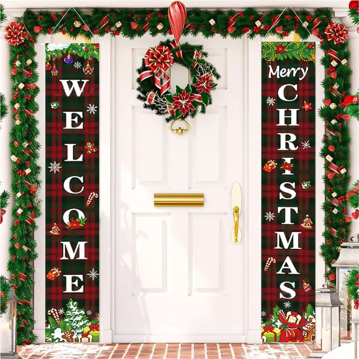 ® - 2 stuks kerstbanner - Rode banner Merry Christmas - Deurbanner decoraties - Heldere kerstman - Sneeuwpop buitenbanner - Hangende decoratie voor feestartikelen - Merry Christmas slinger-1
