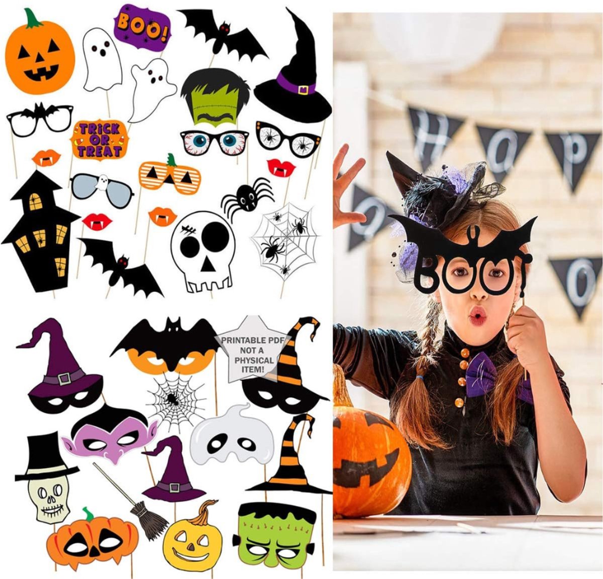  ® - Halloween Props - Halloween-fotobooth-rekwisieten - 34 stuks Halloween-selfie-rekwisieten - complete set met stokken - creatieve papieren fotorequisieten voor feestjes en festivals - Halloween-decoraties