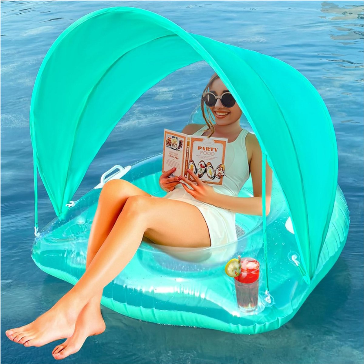  ® - Luchtbed Zwembad - Opblaasbare Zwemband - Opblaasbare Ligstoel - 105x105cm - Speelgoed Zwembad Voor Volwassenen - Met 2 Bekerhouders Zwembad Drijver