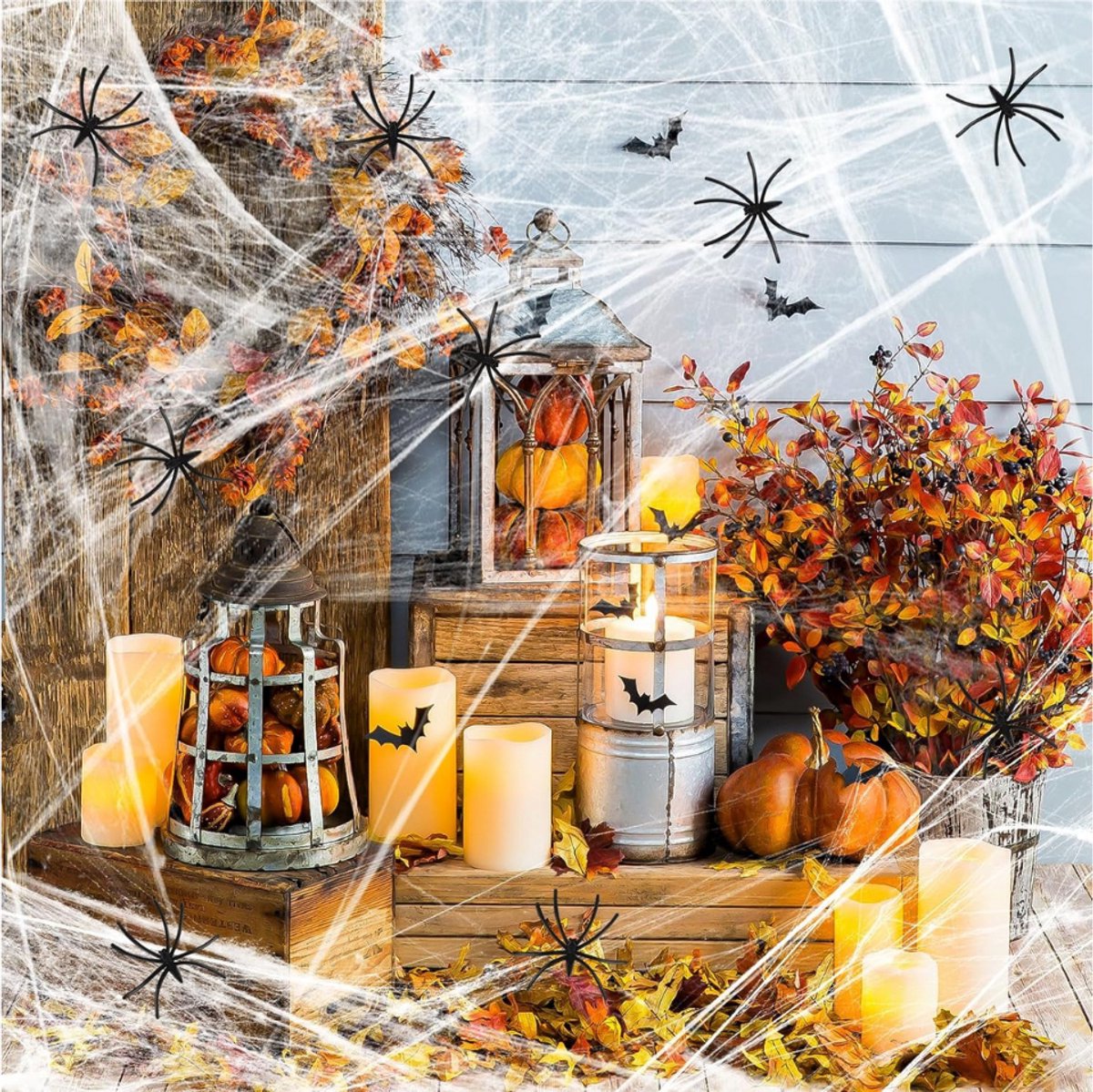 Goodivery® - Spinnenweb Halloween-decoratie - Spinnenversiering - Witte spinnenwebben Halloween - met 60 g rekbare spinnenwebben en 30 stuks nepspinnen - Horrorversiering voor binnen- en buitengebruik (normaal)