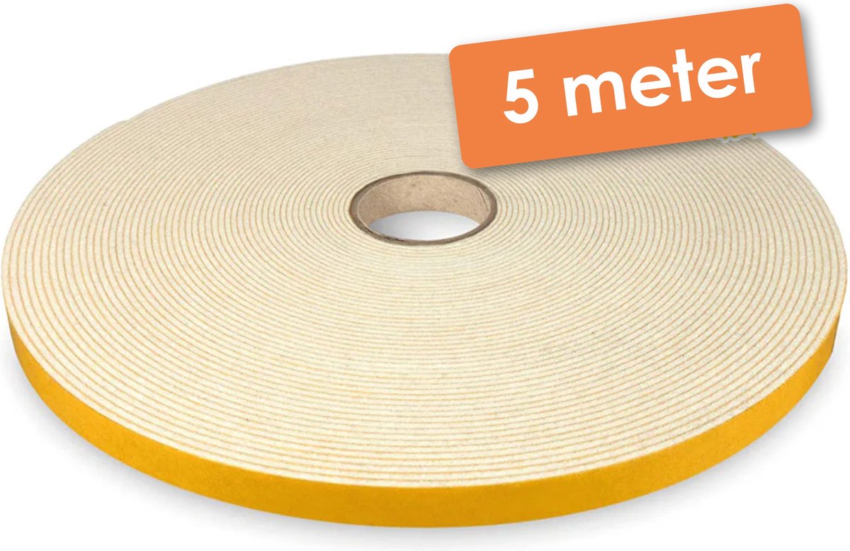 5 Meter - Zelfklevend   / Plakvilt op Rol - Wit - Breedte: 10 mm - Dikte: 1.5 mm