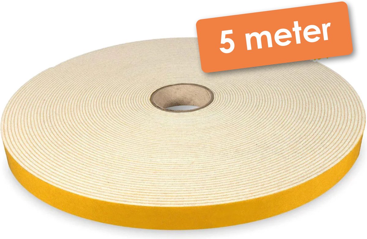 5 Meter - Zelfklevend   / Plakvilt op Rol - Wit - Breedte: 15 mm - Dikte: 1.5 mm