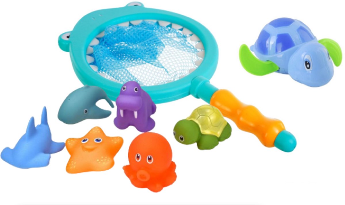 Goodz4All Badspeelgoed Badspeeltjes 6 stuks Schepnet Haai & Opwindbare schildpad