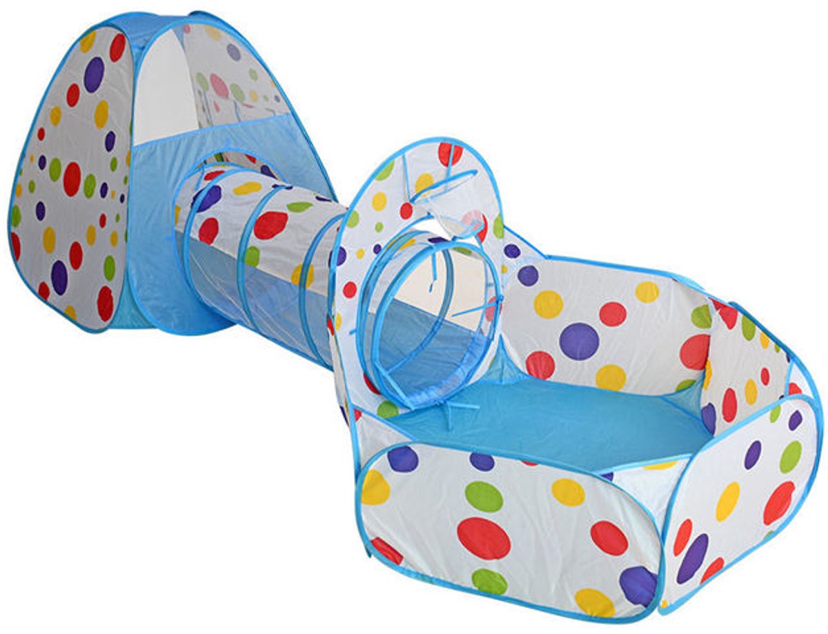   Blauwe Tunneltent 3-in-1   Pop Up Tent met Ballenbak en Tunnel Kruiptunnel Kinderen– Kindertent Speelhuisje met Speeltunnel en Ballenbad