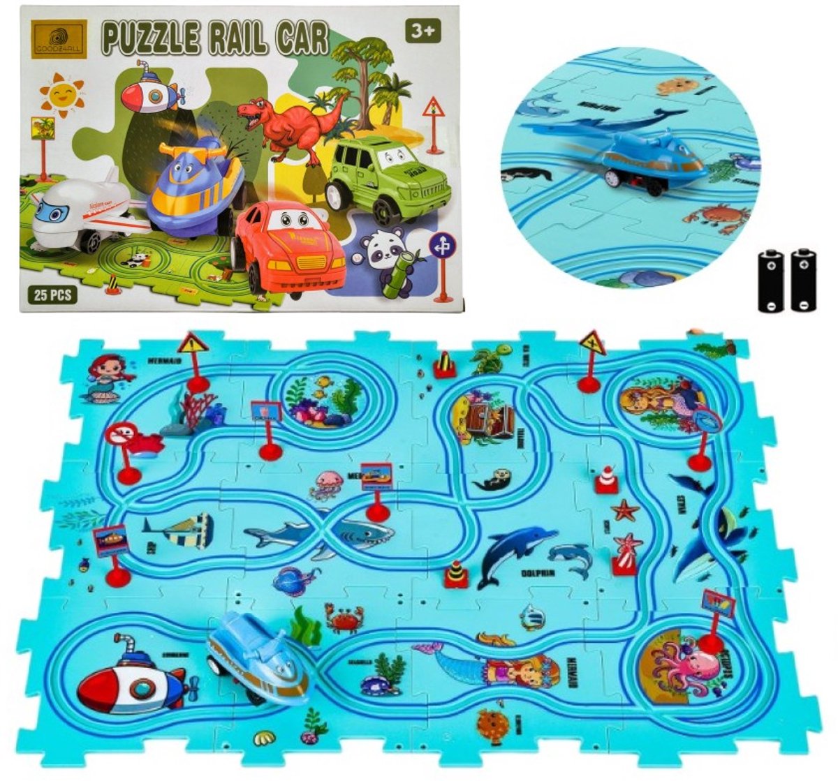   Puzzel Auto   Elektrisch – Speelmat Autobaan – Educatief Speelgoed – Inclusief Batterijen – Onderwater Thema