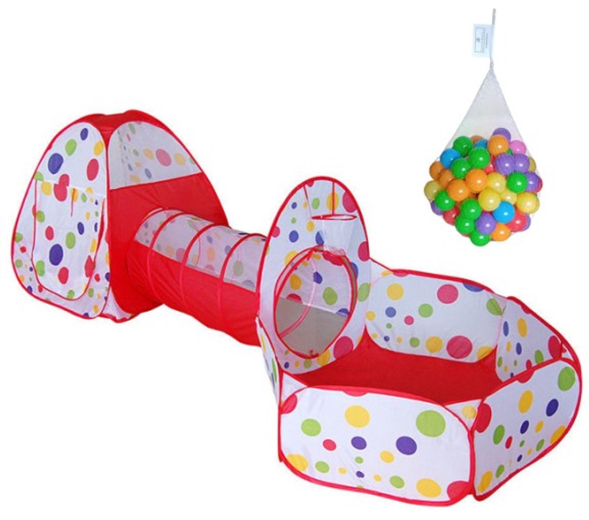   Rode Tunneltent 3-in-1   Pop Up Tent met Ballenbak en Tunnel Kruiptunnel met 100 Ballen Kinderen– Kindertent Speelhuisje met Speeltunnel en Ballenbad en 100 Ballenbakballen