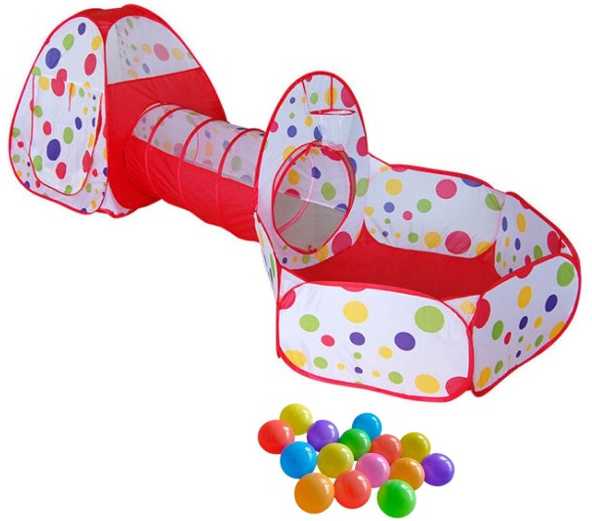   Rode Tunneltent 3-in-1   Pop Up Tent met Ballenbak en Tunnel Kruiptunnel met 15 Ballen Kinderen– Kindertent Speelhuisje met Speeltunnel en Ballenbad en 15 Ballenbakballen