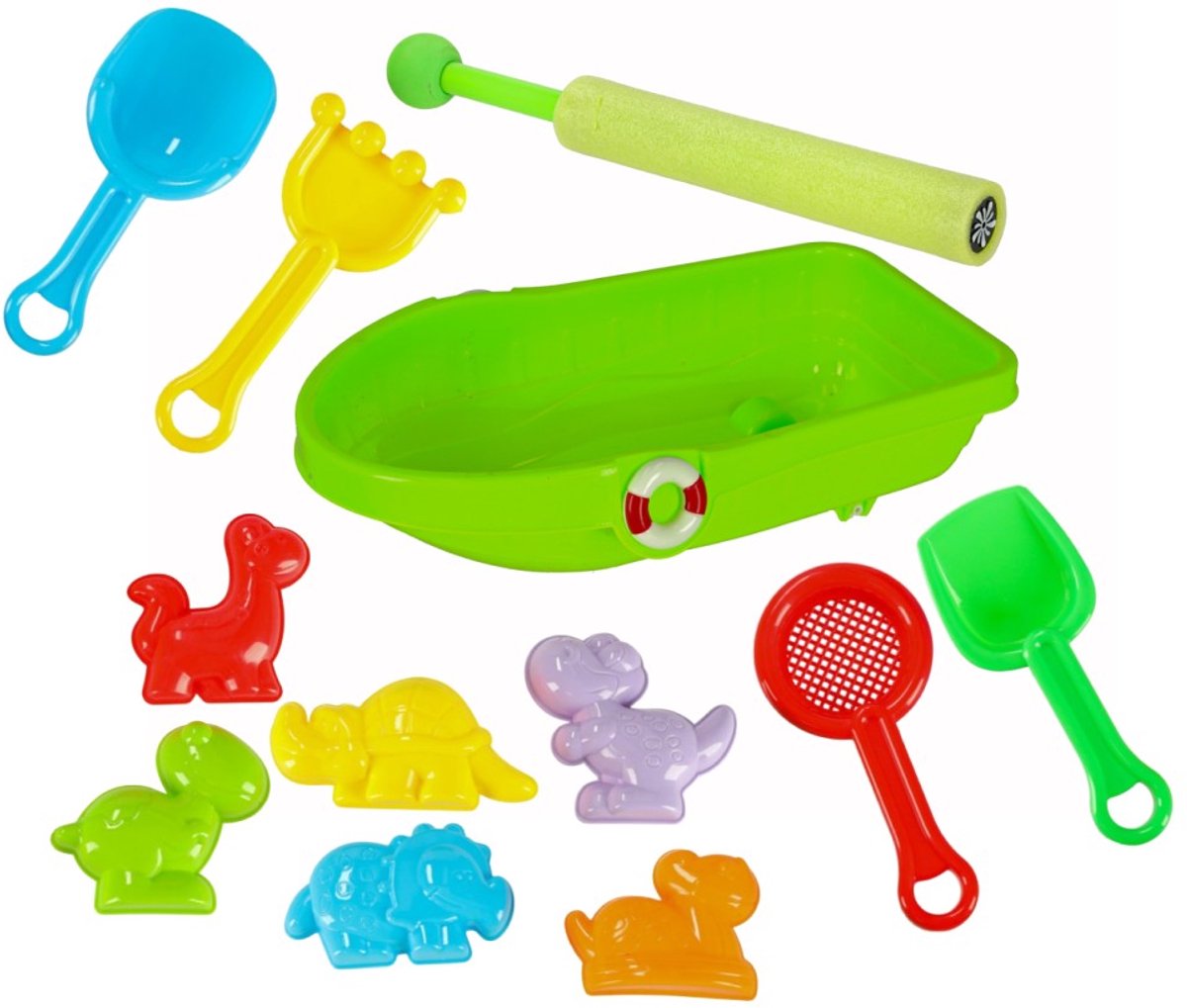 Goodz4All Zandbak en Waterspeelgoed Waterspuit Dino Zandvormpjes Hark Schep Zeef Bootje Zandbak Speelgoed