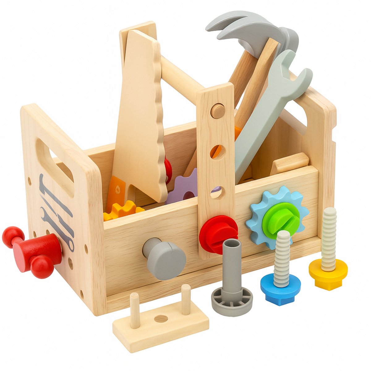 Montessori Houten Gereedschapskist - Educatief Speelgoed voor kinderen – 29-delige set met 3-in-1 functionaliteiten – Educatief Rollenspel voor Peuters en Kleuters vanaf 3 jaar