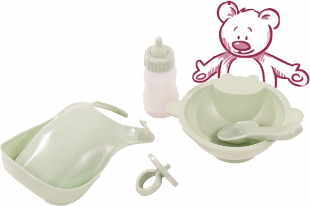 Götz poppenaccessoire eetset 5 delig mintgroen voor babypop van 30-33cm