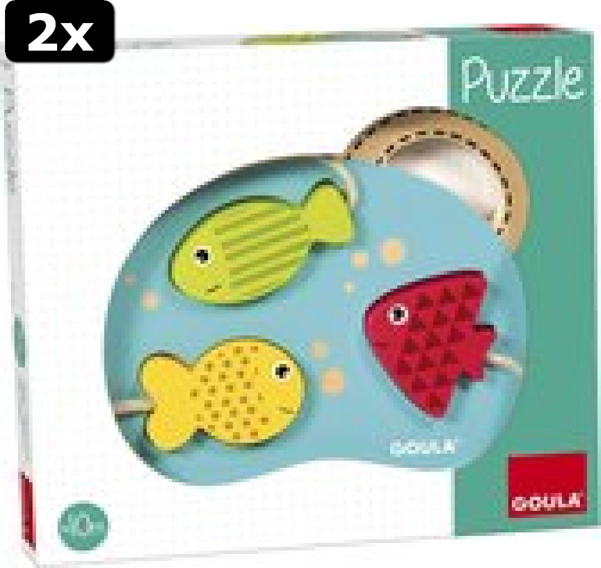 2x Baby houten puzzel visjes - met handvat