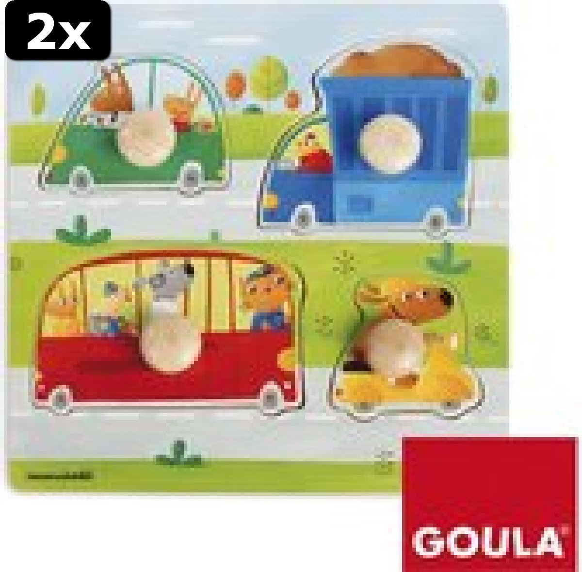 2x Goula Voertuigen Houten Noppenpuzzel