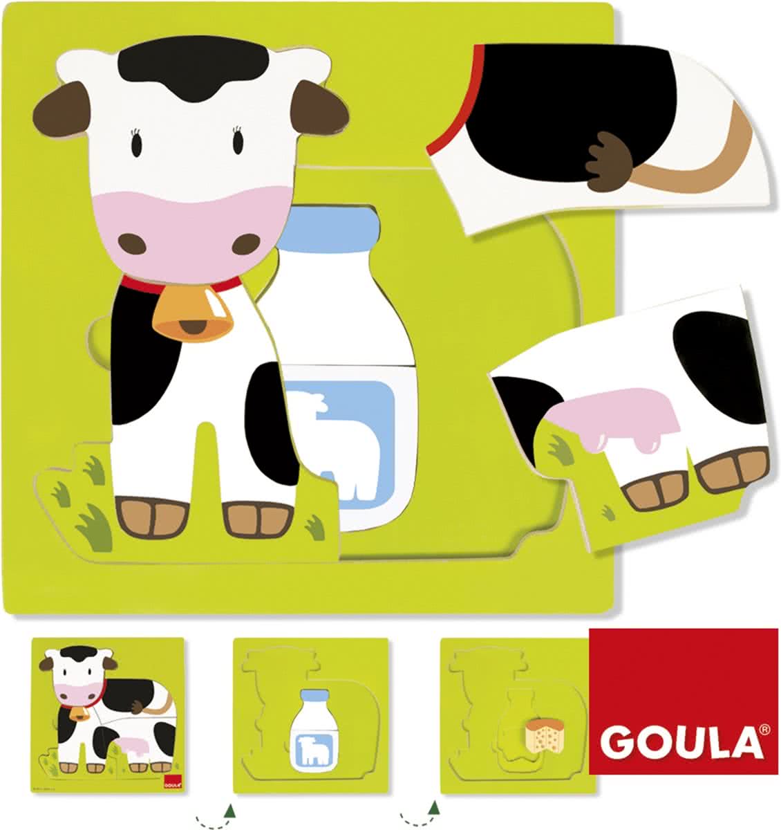 Goula Houten Puzzel - Educatieve Puzzel - Koe - 3 Niveaus