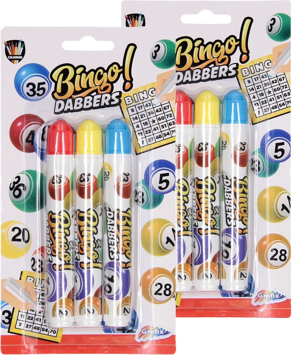 12x Bingo stiften/markers - Blauw - Geel - Rood - Bingo Dabbers