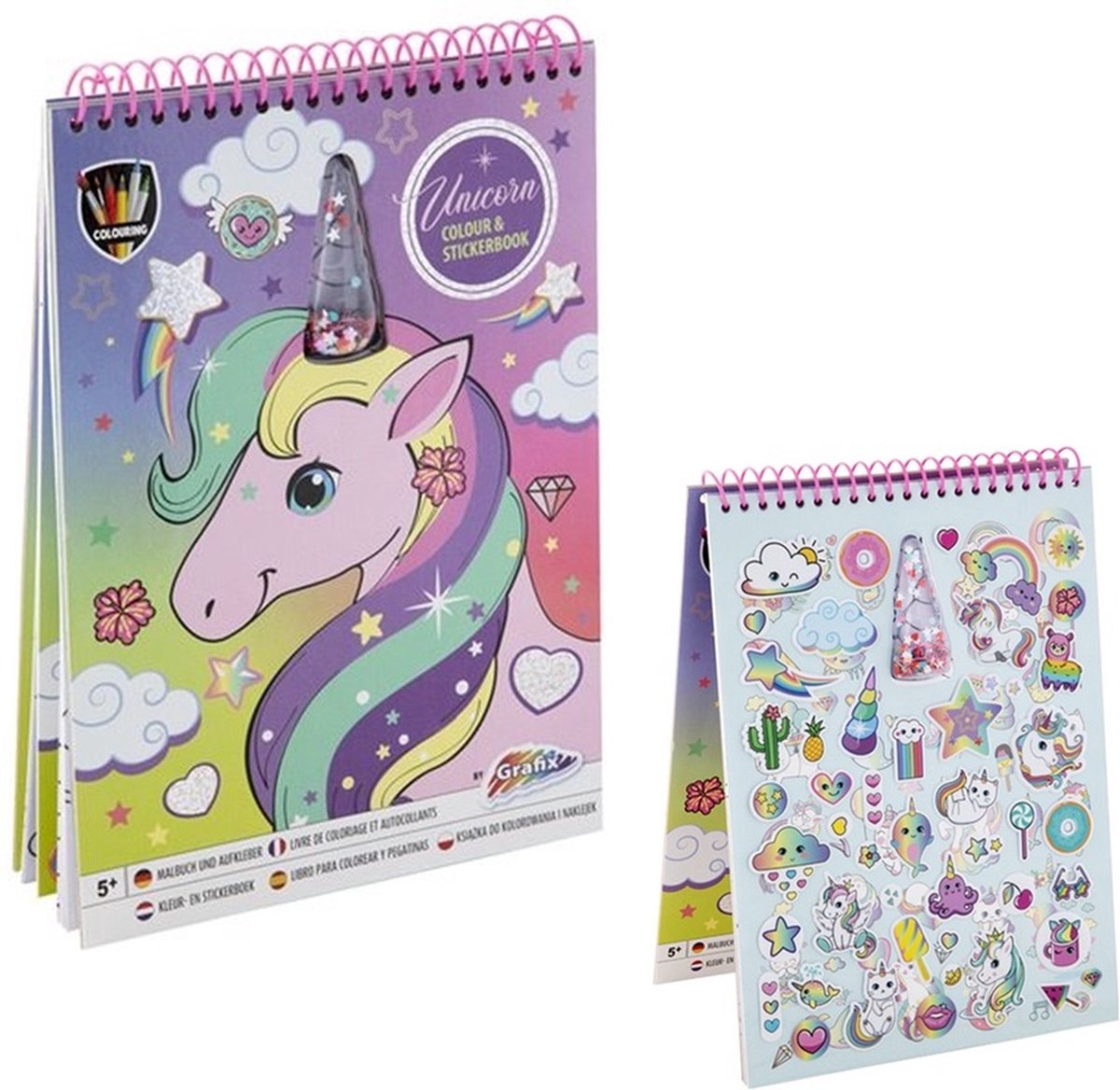 Eenhoorn kleurboek met stickers - Kawai - Voor kinderen - Met 2 vellen stickers - A4 formaat