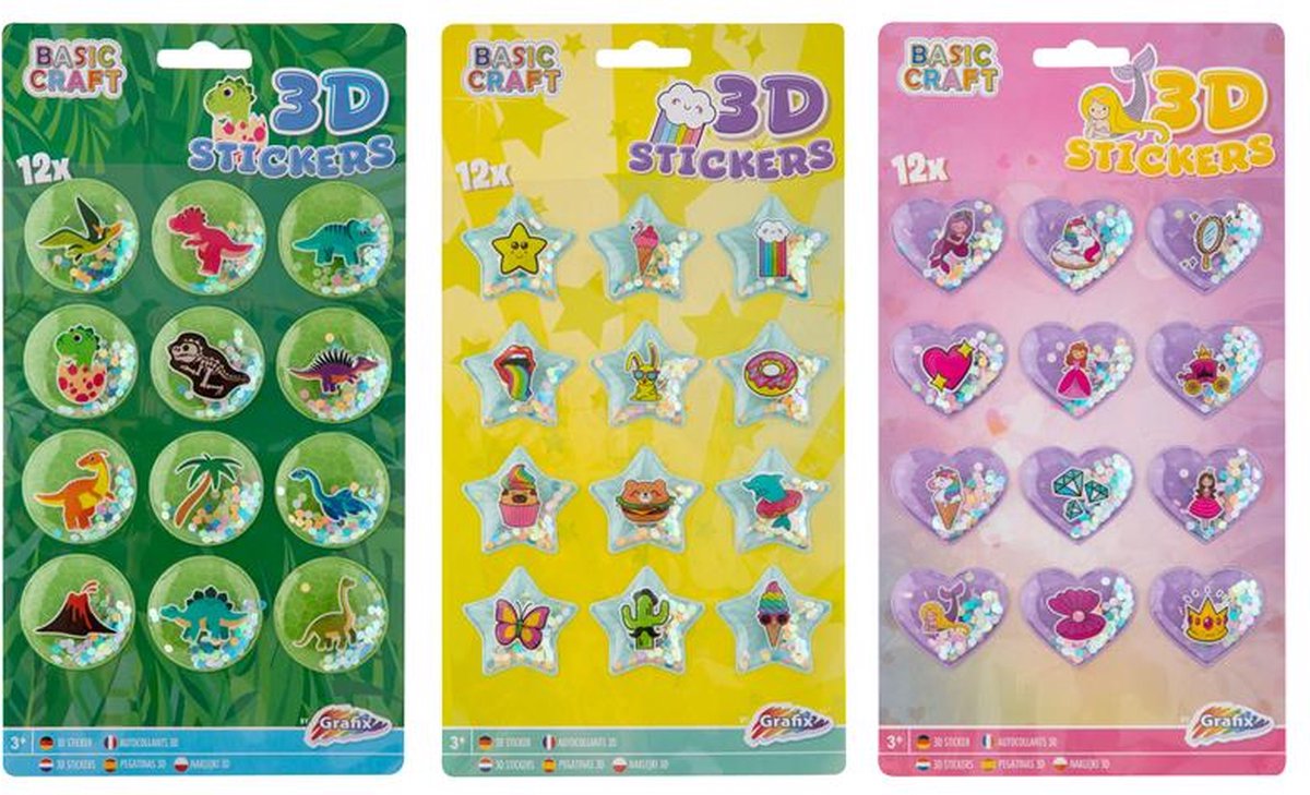 Grafix 3D glitter stickers 12 op vel (1 stuk) assorti