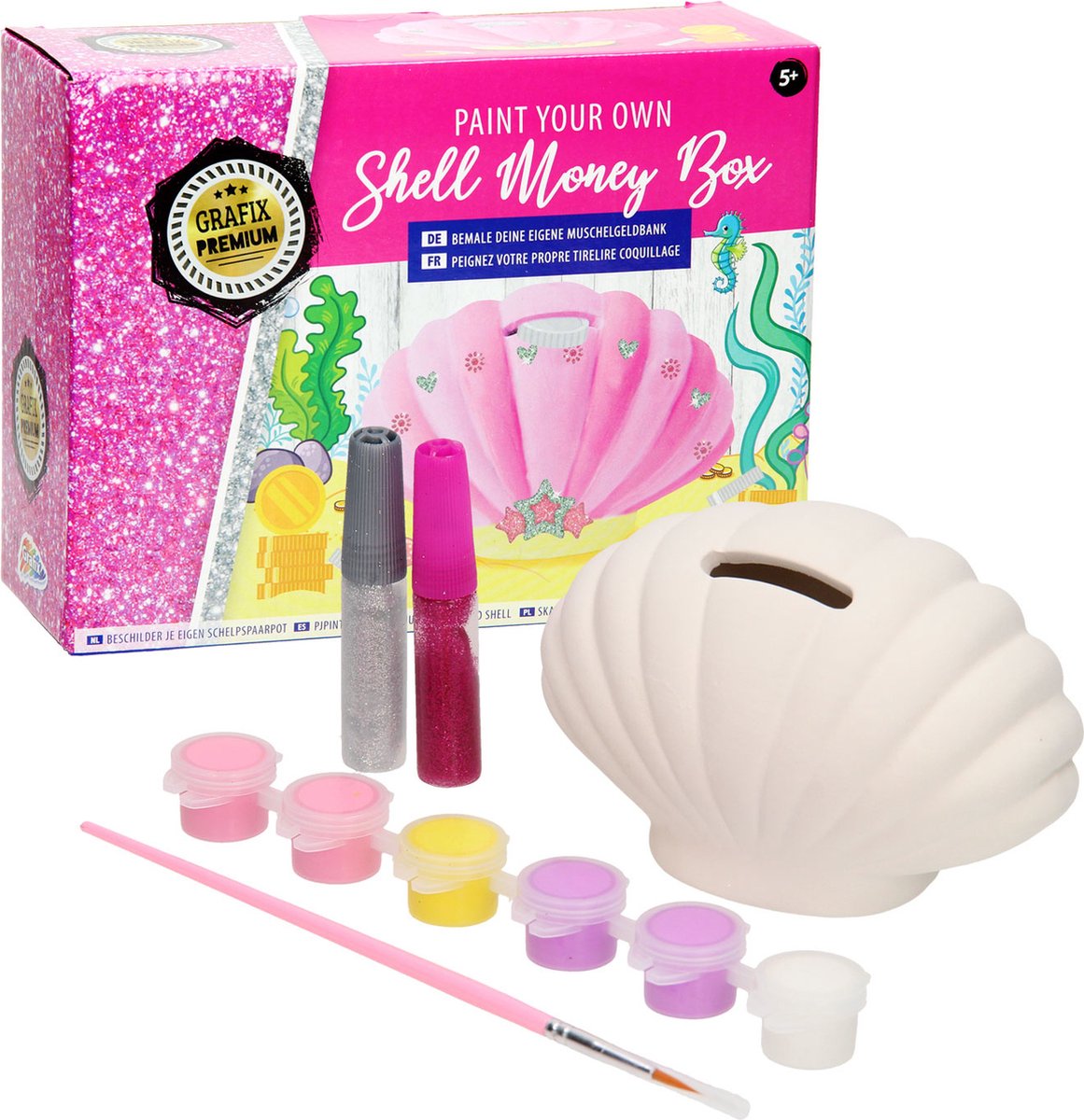 Grafix Spaarpot Paint Your Own Shell Gips Wit/roze 10-delig