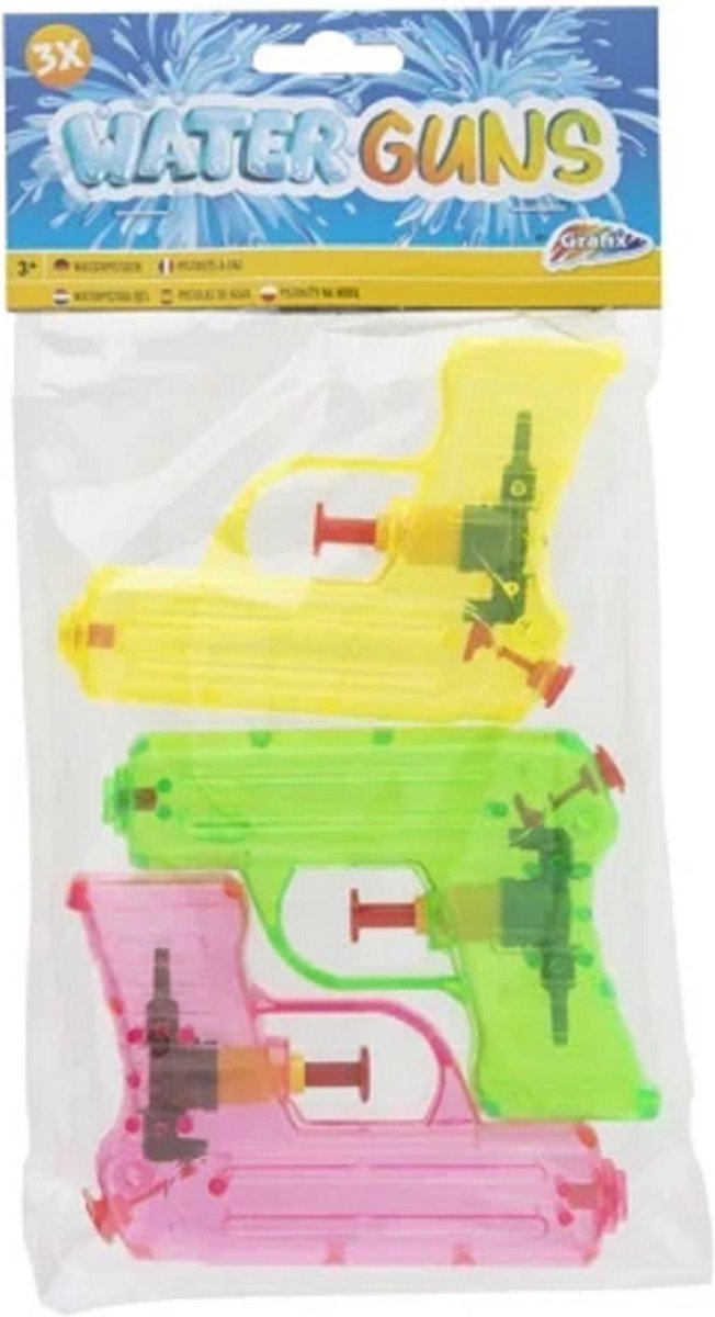    tje/waterpistool - 3x - klein model - 11 cm - geel/groen/roze