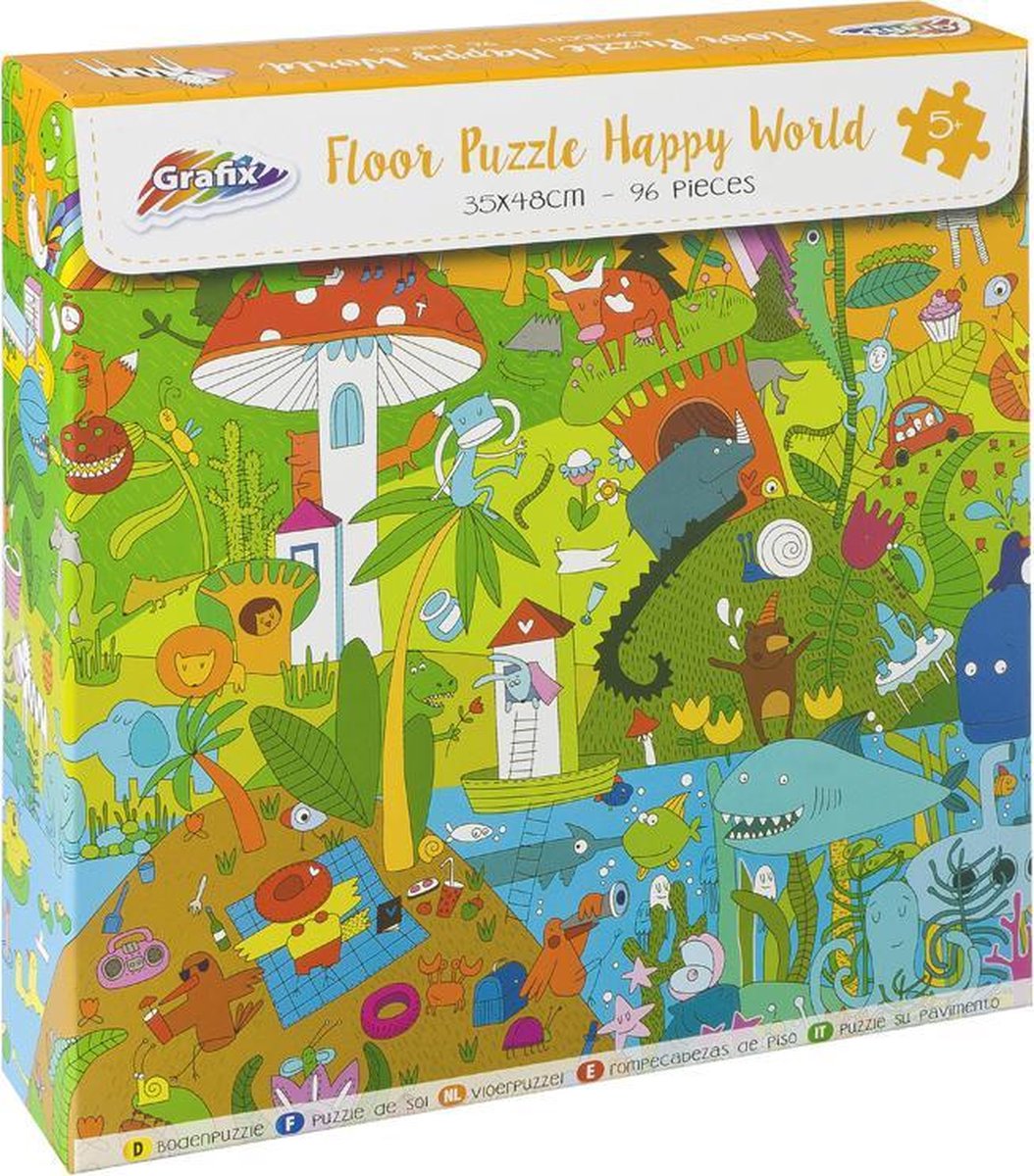 Vrolijke wereld puzzel - Grafix - 35 x 48 CM - 96 puzzelstukjes - legpuzzel - Thema Vrolijke Landschappen / puzzel voor kinderen