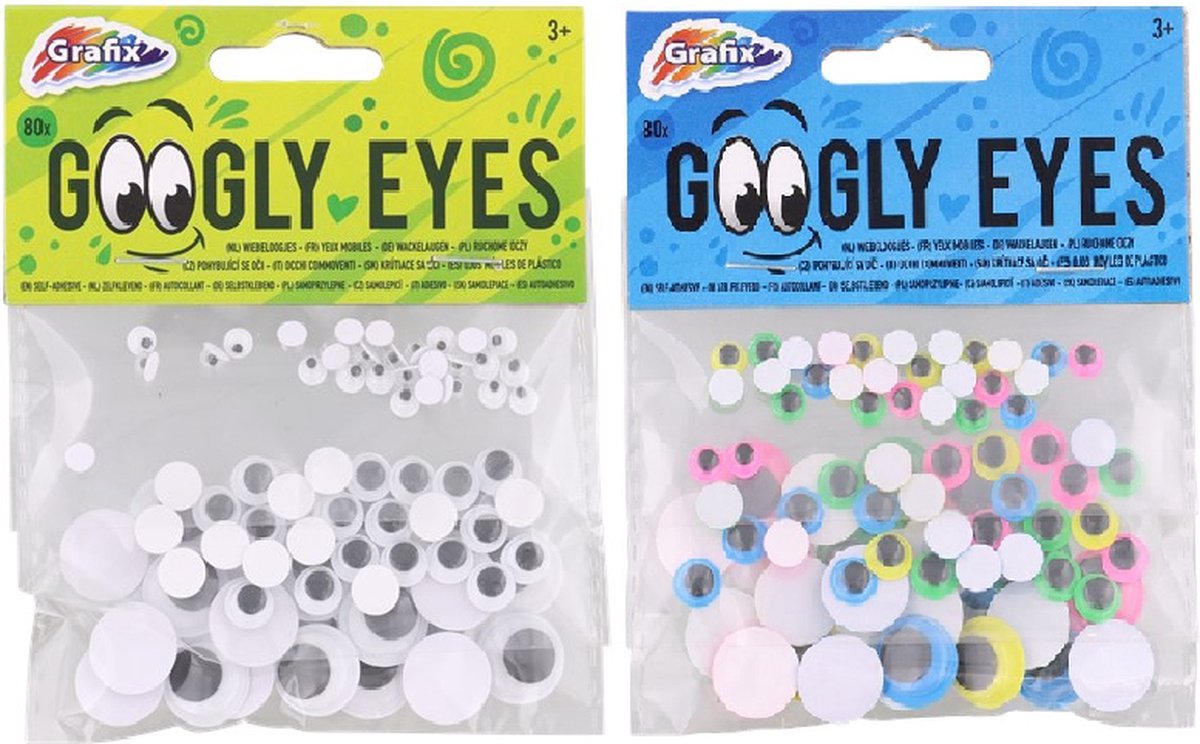 Wiebelogen Set Zwart en Gekleurd Zelfklevend - 80 Wit/Zwart - 80 Gekleurd/Wimpers - Set van 160 Stuks - Googly Eyes