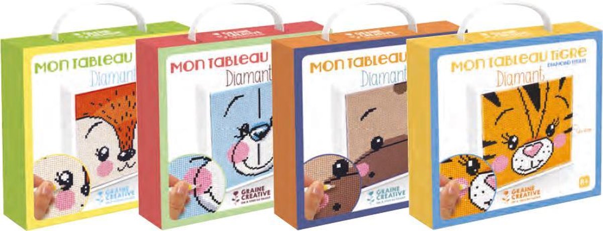 Diamond painting kit set - Graine Créative - 4 stuks - Vos - Teddybeer - Pony - Tijger