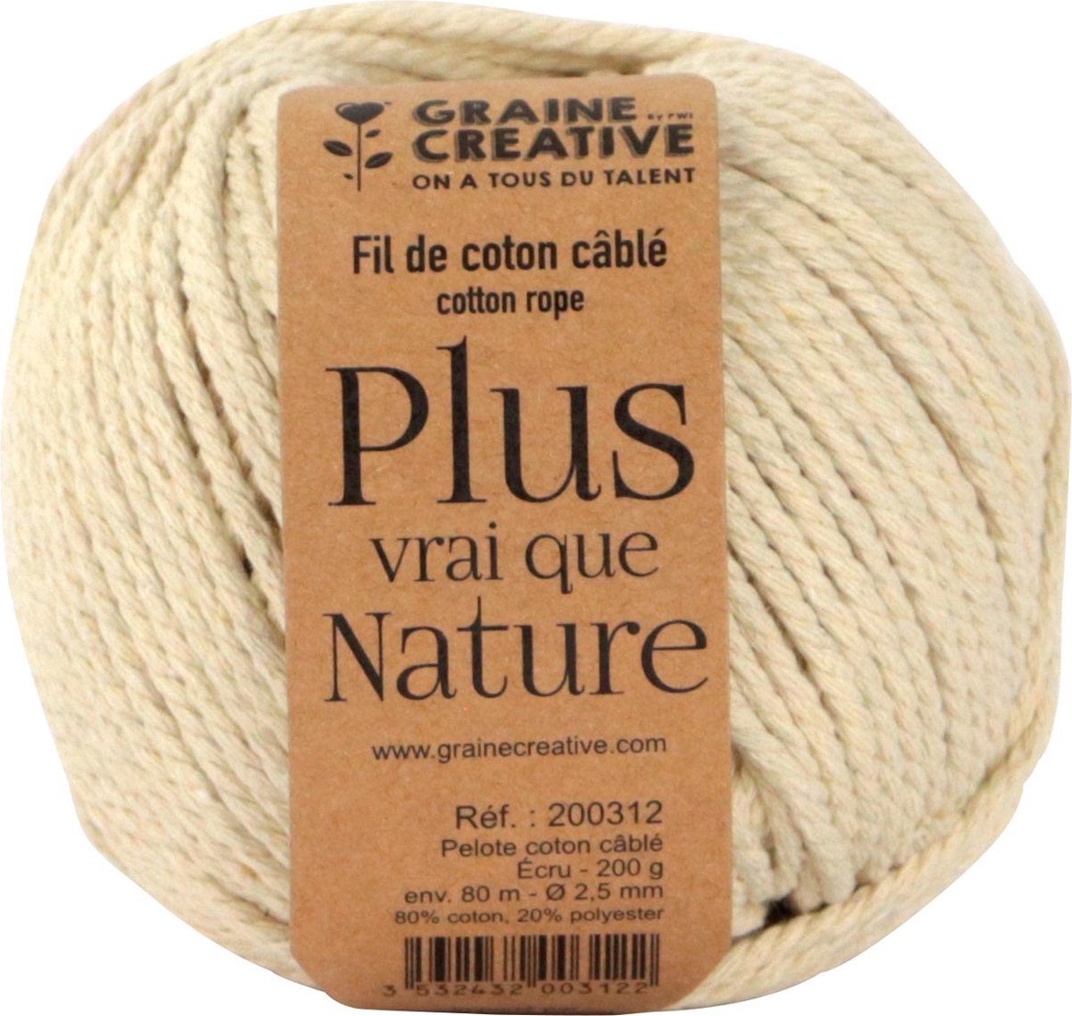 Graine Créative Macramé touw, ft 2,5 mm x 50 m, ecru