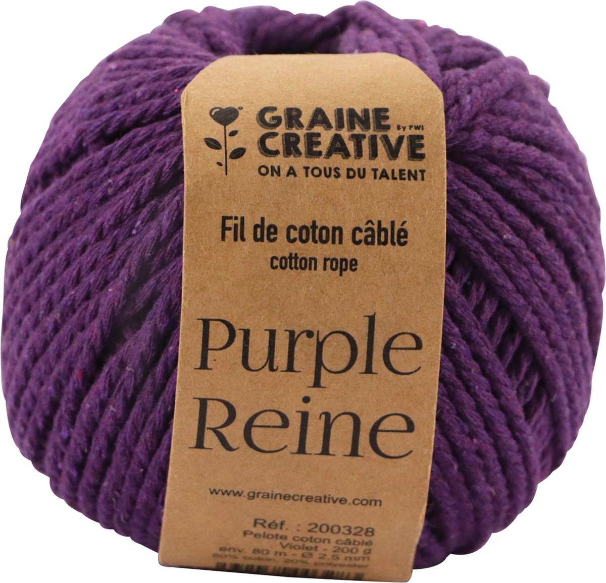 Graine Créative Macramé touw, ft 2,5 mm x 80 m, paars