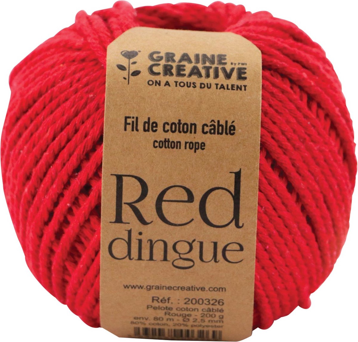 Graine Créative Macramé touw, ft 2,5 mm x 80 m, rood