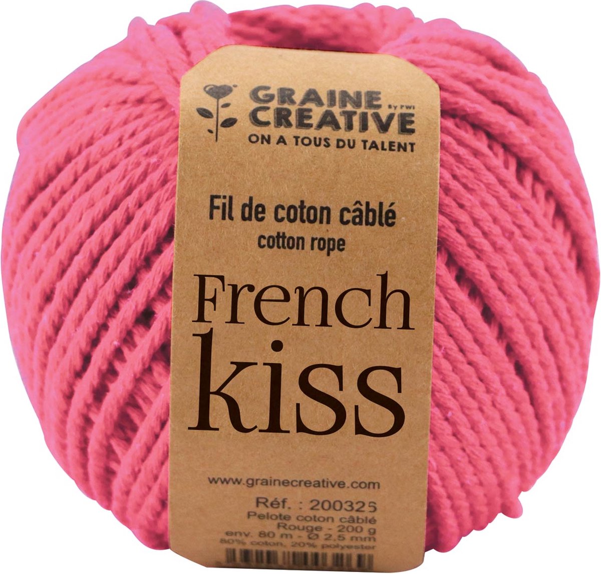 Graine Créative Macramé touw, ft 2,5 mm x 80 m, roze